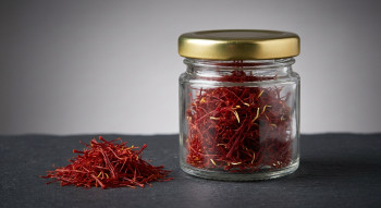 Macro view of long, all-red Negin saffron threads