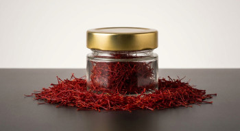 Close-up of premium Super Negin all-red saffron threads
